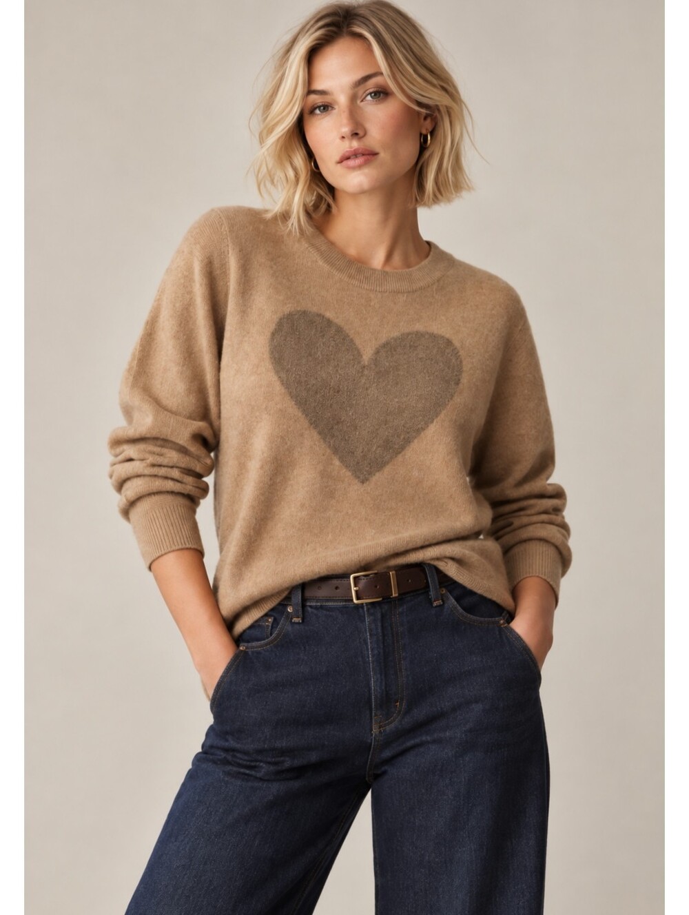 J. Crew Cashmere Heart Sweater Camel Quiet Luxury Size 2X